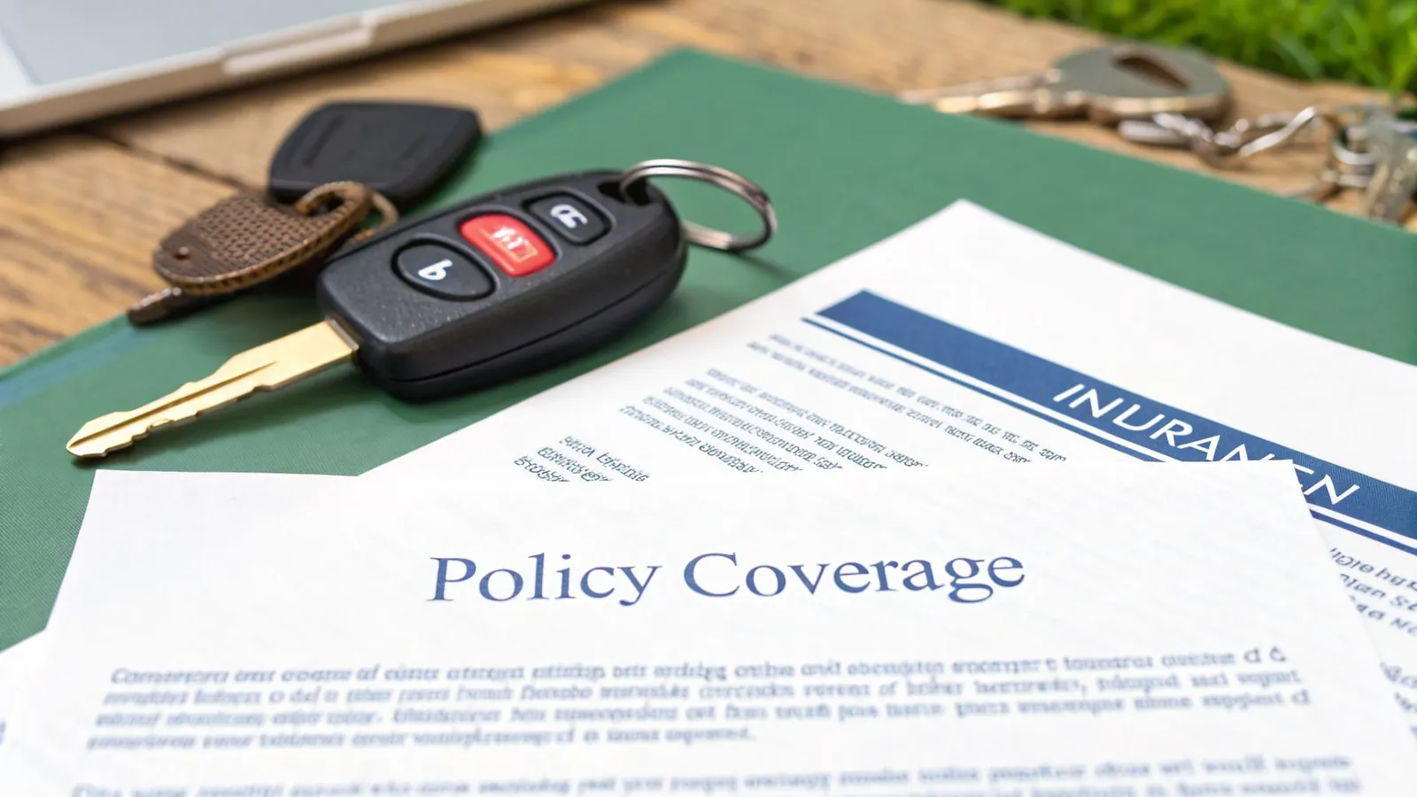 Policy Coverage paper and a car key. Impound Insurance Cost: Your 2026 Guide to Reclaiming Your Car with Vehicle Cover